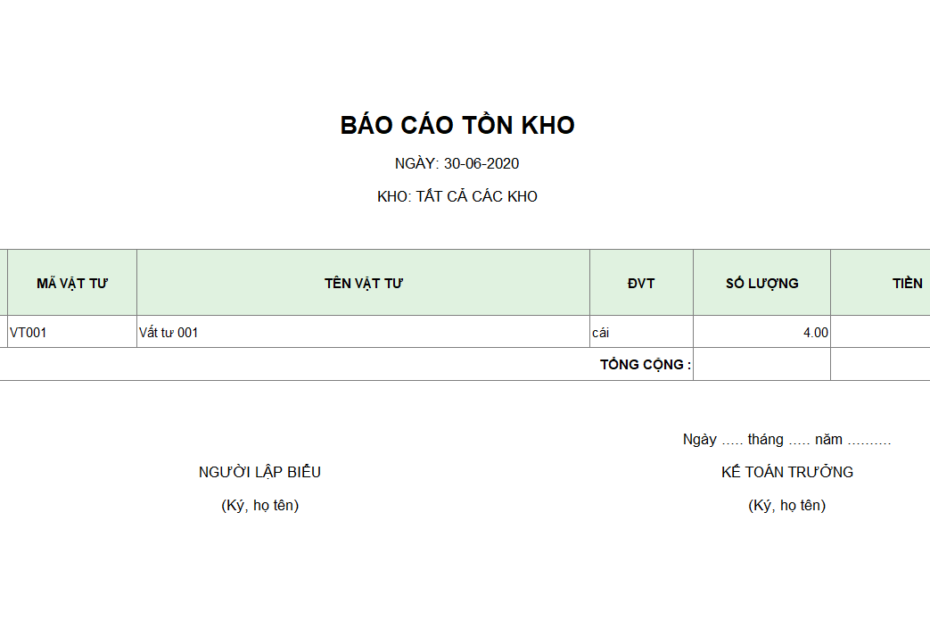 Mẫu Báo Cáo Tồn Kho