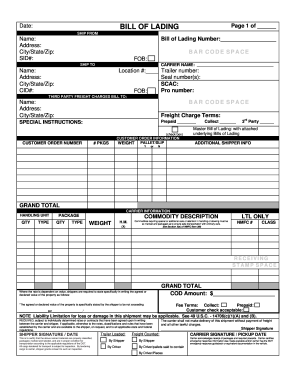 76 Printable Bill Of Lading Form Templates - Fillable Samples In Pdf, Word  To Download | Pdffiller