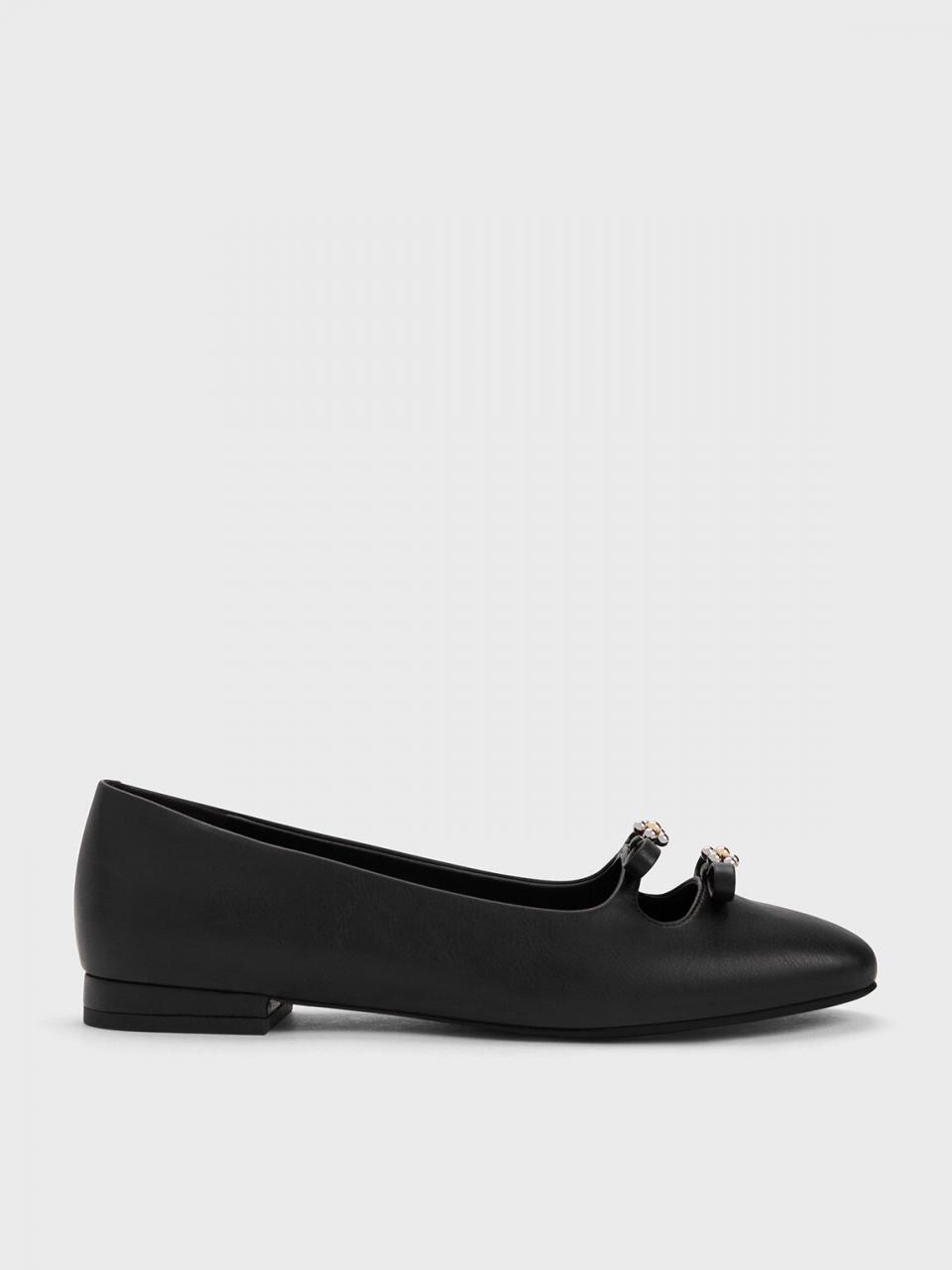 Black Floral Beaded Bow Ballerinas - Charles & Keith Vn