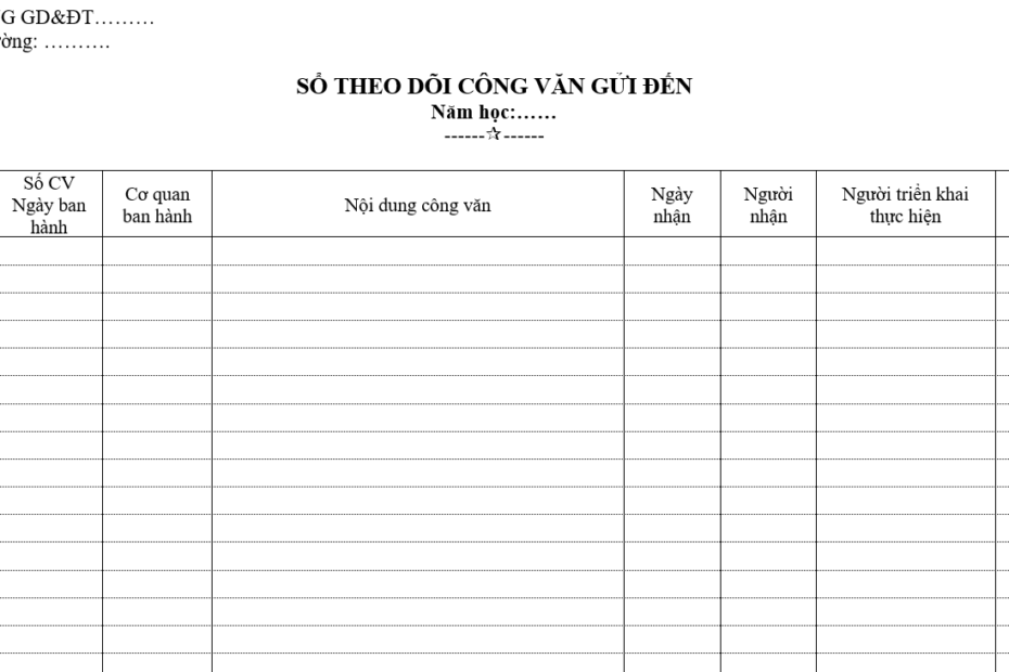 Mẫu Sổ Theo Dõi Công Văn Đến