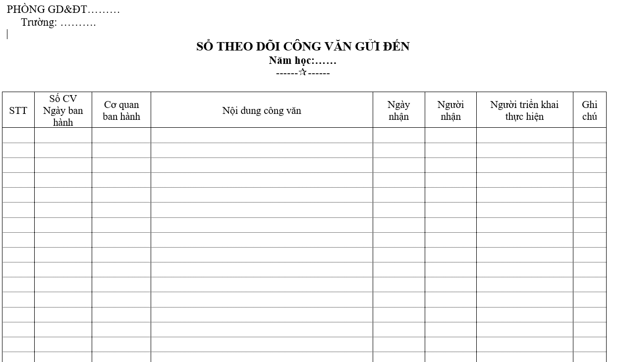 Mẫu Sổ Theo Dõi Công Văn Đến