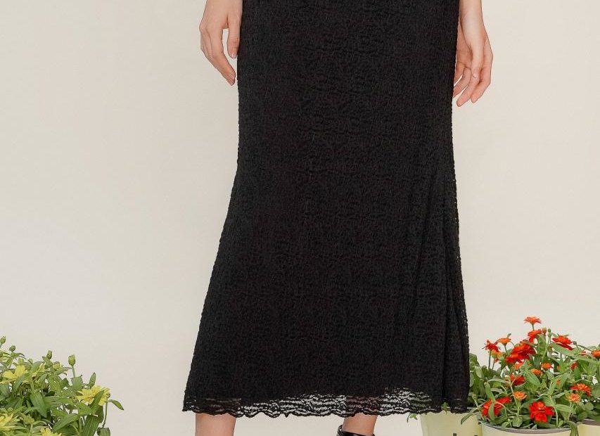 Black Longline Lace Midi Skirt – Libé