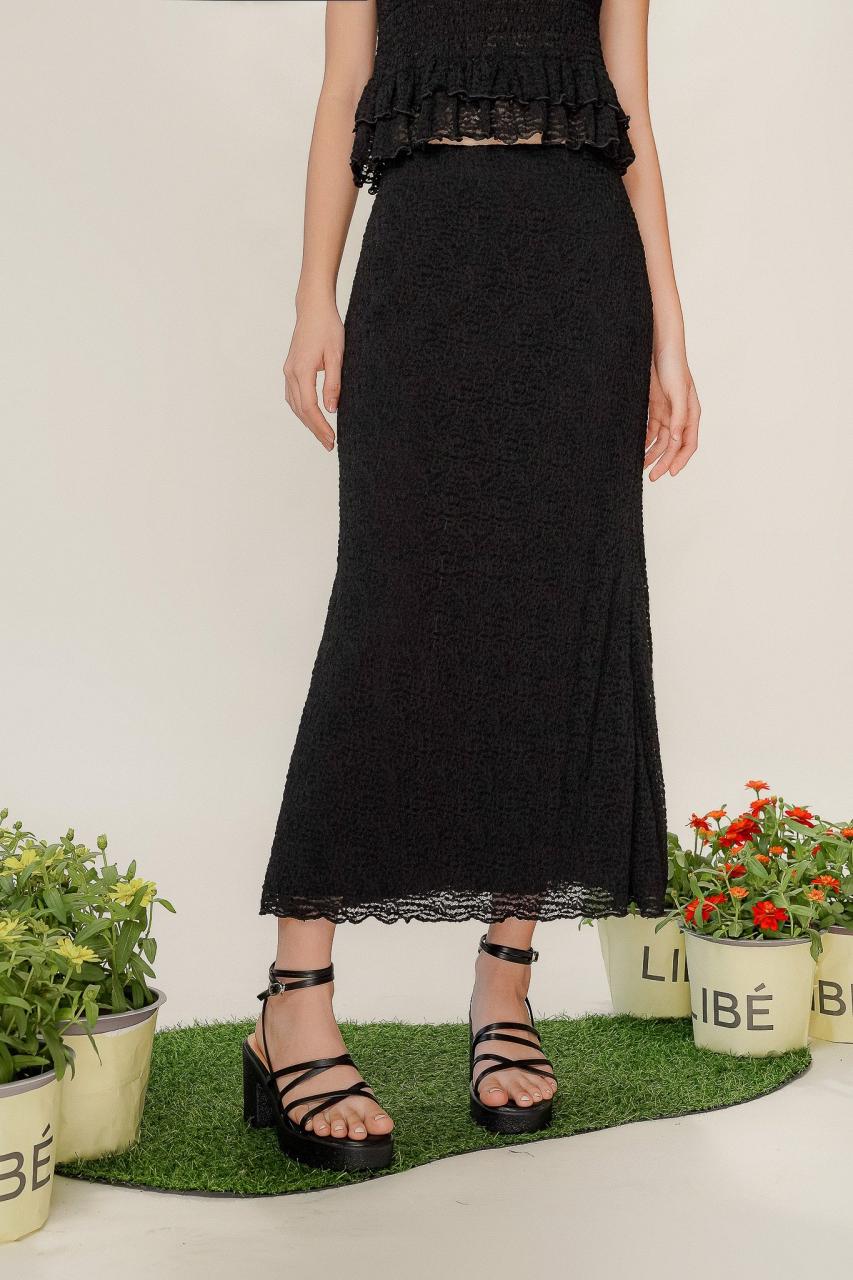 Black Longline Lace Midi Skirt – Libé