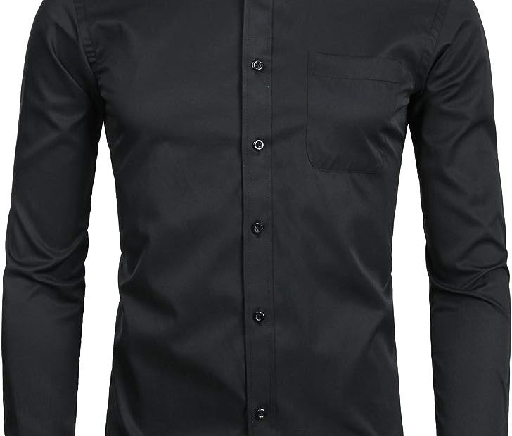Zeroyaa Men'S Long Sleeve Dress Shirt Solid Slim Fit Casual Business Formal Button  Up Shirts With Pocket Zsscl01 Black Small At Amazon Men'S Clothing Store