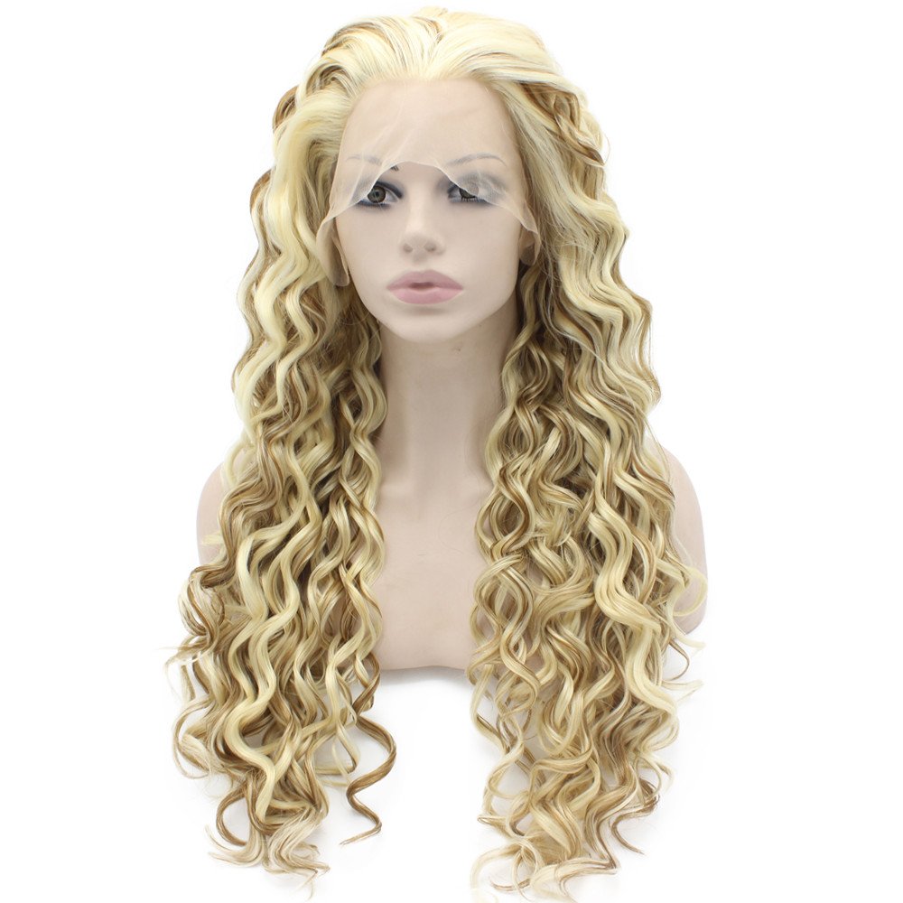 Amazon.Com : Two Tone Blonde Mix Curly Lace Front Synthetic Wig Natural  Stylish Fiber Blond Curly Wig At Mxangel : Beauty & Personal Care