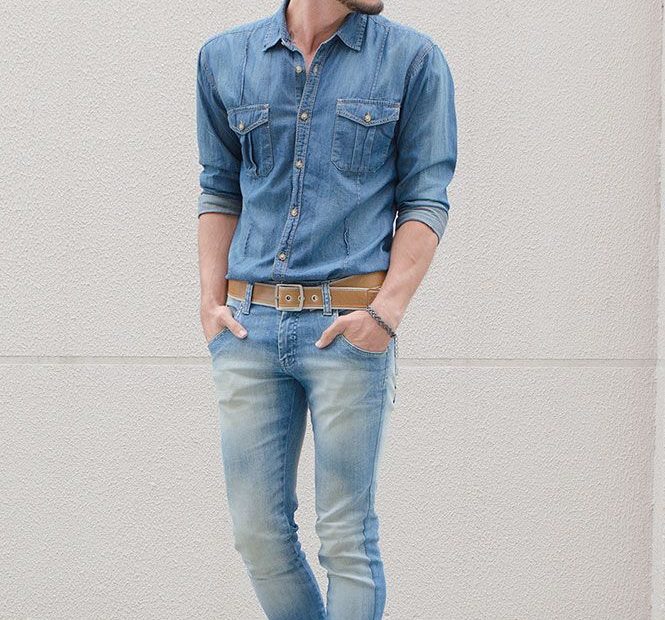 Style Your Canvas | Denim Shirt Men, Blue Denim Shirt, Mens Casual Outfits