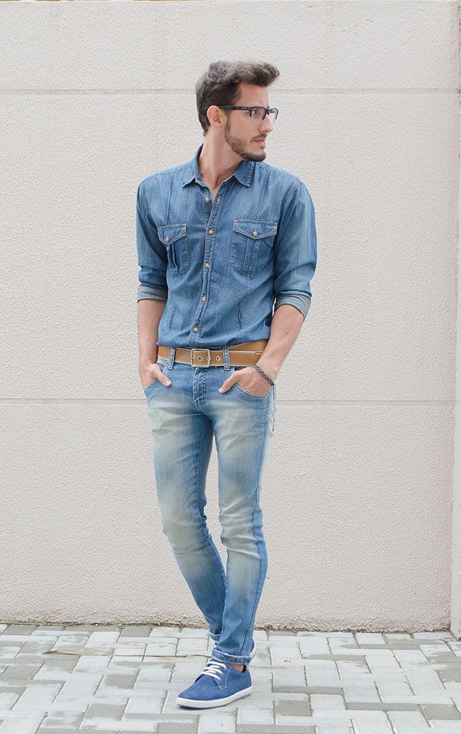 Style Your Canvas | Denim Shirt Men, Blue Denim Shirt, Mens Casual Outfits