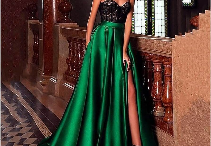 Amazon.Com: Gppzm Dark Green Long Split Evening Dresses Black Lace Top  Sweetheart Floor Length Formal Party Prom Gowns Vestido Festa (Color : D,  Size : 16) : Everything Else