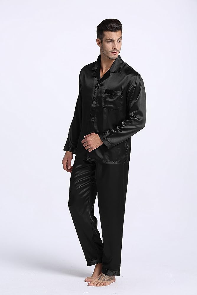 Tony & Candice Men'S Classic Satin Pajama Set Sleepwear (Medium, Black) At  Amazon Men'S Clothing Store