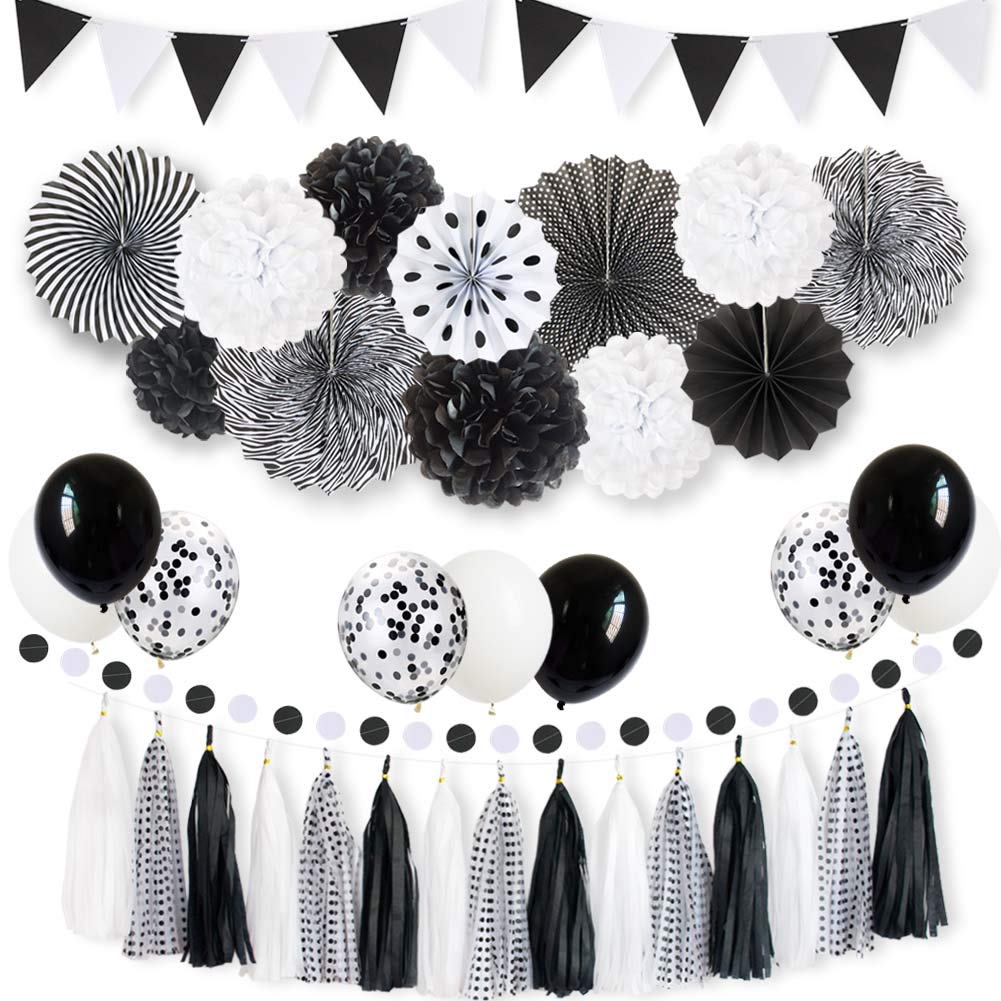 Amazon.Com: Ansomo Black And White Party Decorations And Supplies, For Baby  Shower And Birthday Graduation Bachelorette With Paper Fan And Tassel  Garland : Home & Kitchen