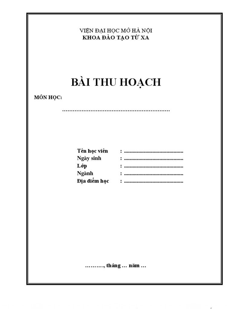 Mẫu Bìa Bài Thu Hoạch | Pdf