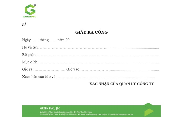 Biểu Mẫu Giấy Ra Vào Cổng | Pdf