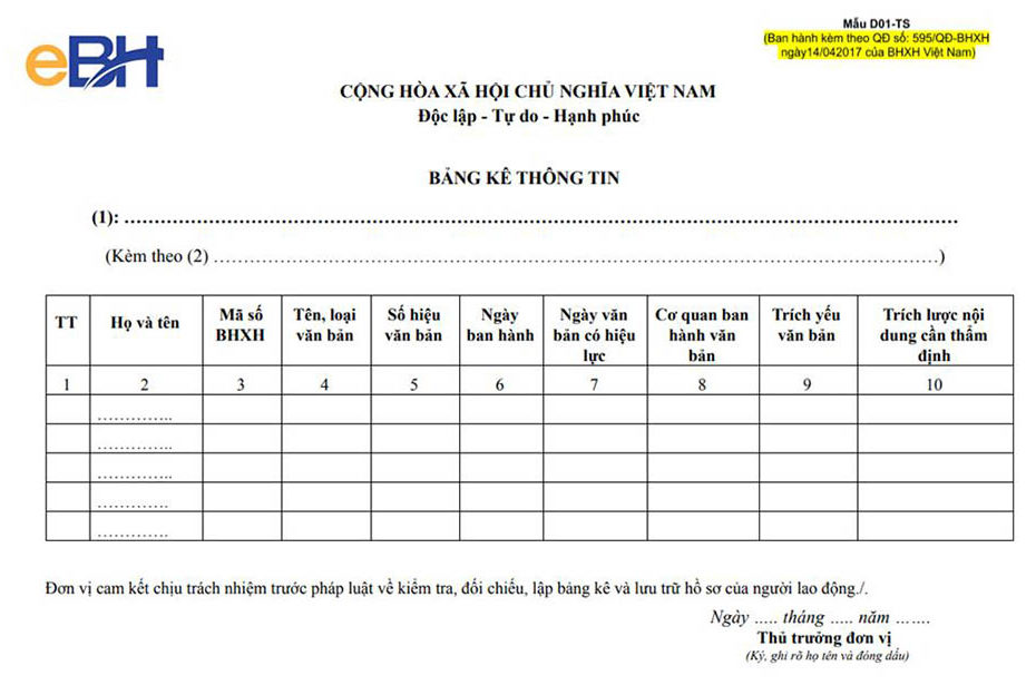 Cách Lập Bảng Kê Thông Tin Mẫu D01-Ts Theo Quyết Định 595