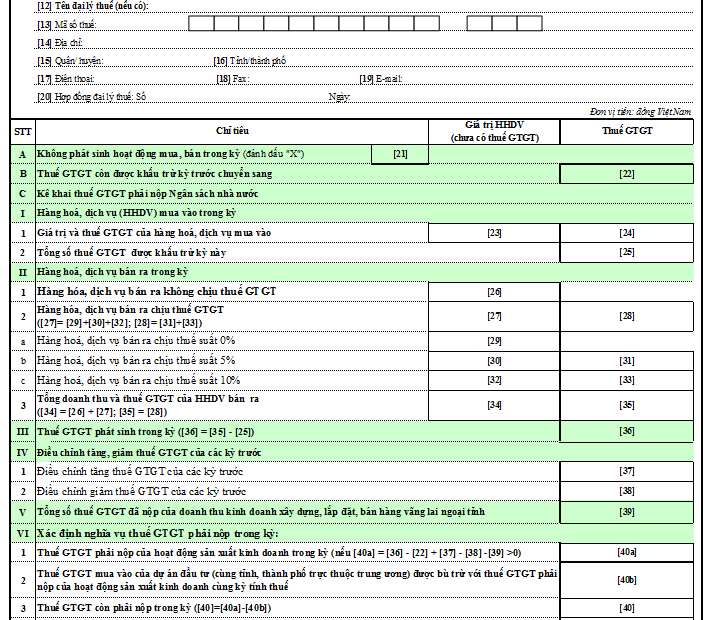 Mẫu Số 01/Gtgt : Tờ Khai Thuế Gtgt