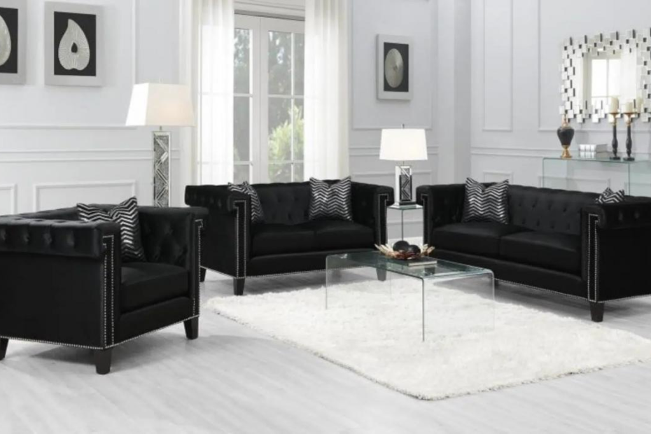 Reventlow Modern Black Velvet Living Room Set - Kfrooms