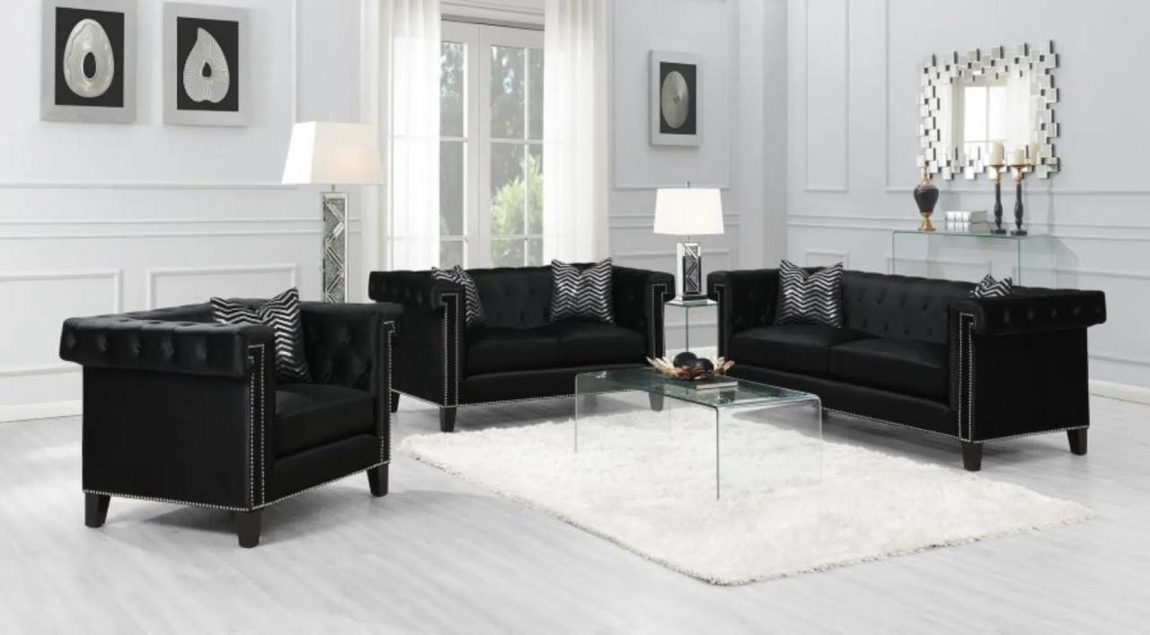 Reventlow Modern Black Velvet Living Room Set - Kfrooms