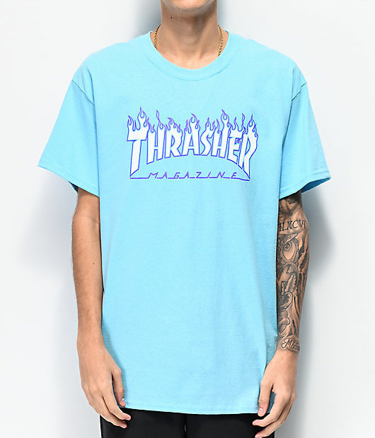 Thrasher Flame Sky Blue T-Shirt