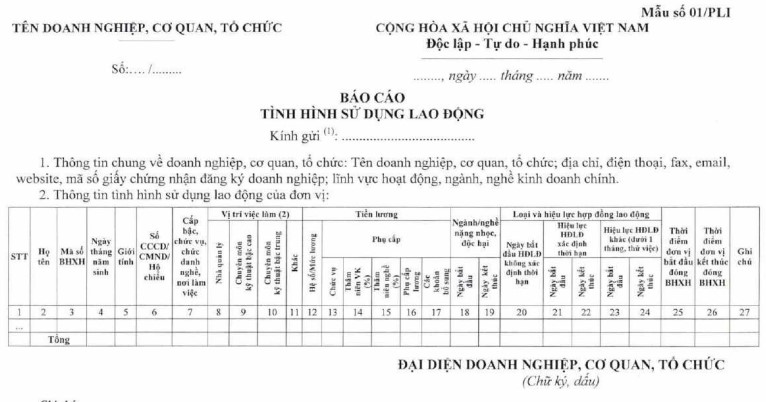 Mẫu Báo Cáo Tình Hình Sử Dụng Lao Động Mới Nhất