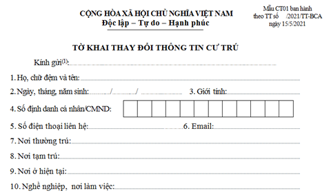 Mới: Các Biểu Mẫu Về Cư Trú Áp Dụng Từ Ngày 01/7/2021