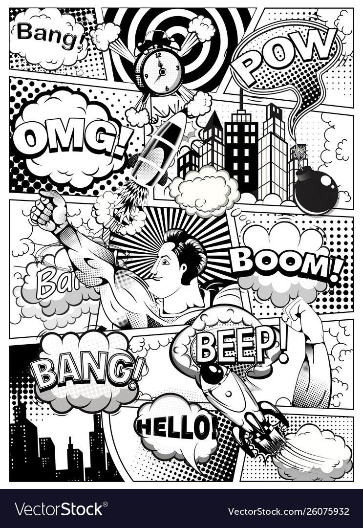 Black And White Comic Book Page Royalty Free Vector Image