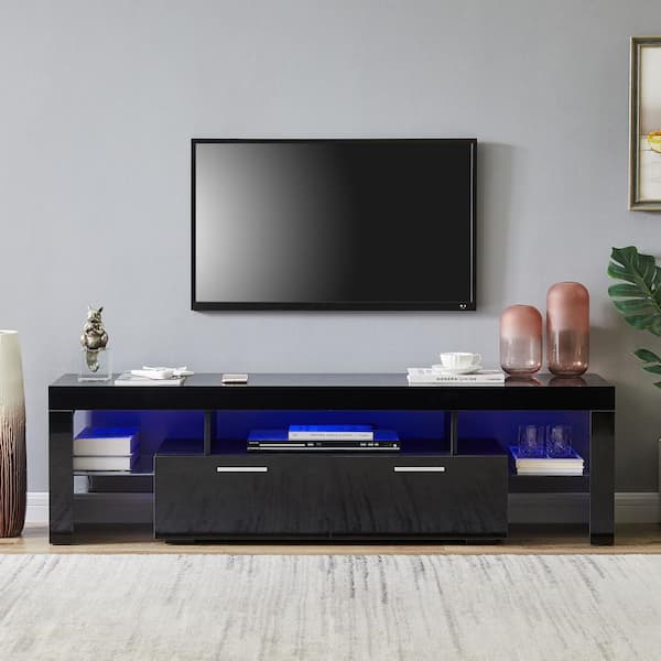 J&E Home 63 In. Black Modern Tv Stand With Led Lights And 2-Storage Drawers  Fits Tv'S Up To 65 In Gd-W67933435 - The Home Depot