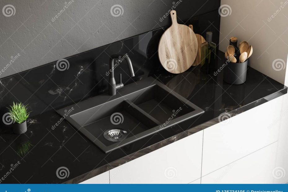 Black Marble Kitchen Sink, Top View Stock Illustration - Illustration Of  Furniture, Cooking: 135734105