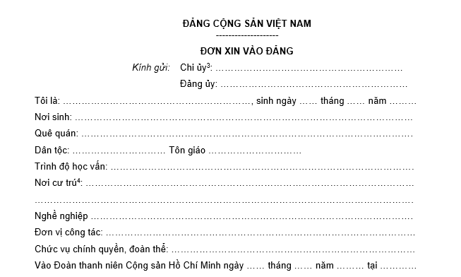 Mẫu Đơn Xin Vào Đảng Năm 2022