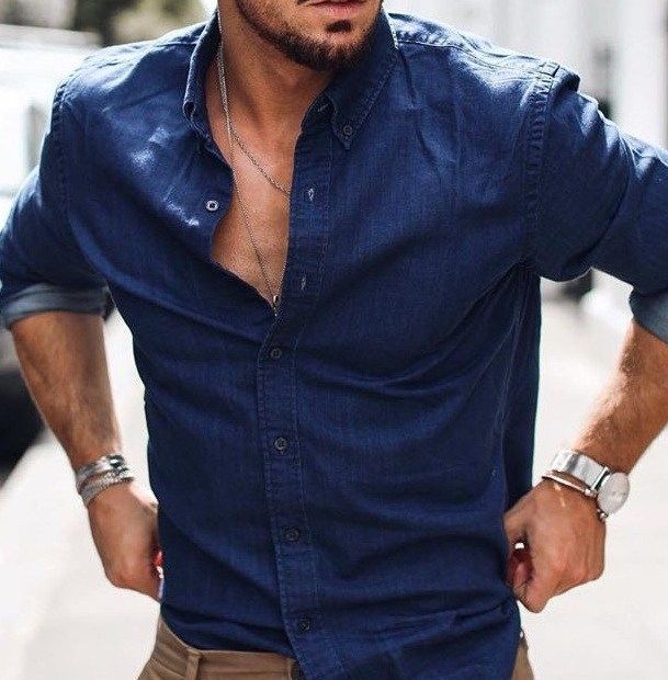 5 Dashing Blue Outfits You'Ll Definitely Fall In Love With | Blue Outfit Men,  Men Fashion Casual Shirts, Stylish Mens Outfits