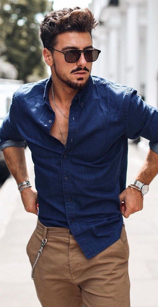 5 Dashing Blue Outfits You'Ll Definitely Fall In Love With | Blue Outfit Men,  Men Fashion Casual Shirts, Stylish Mens Outfits