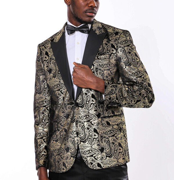 Gold Patterned Over Black Men Prom Blazer