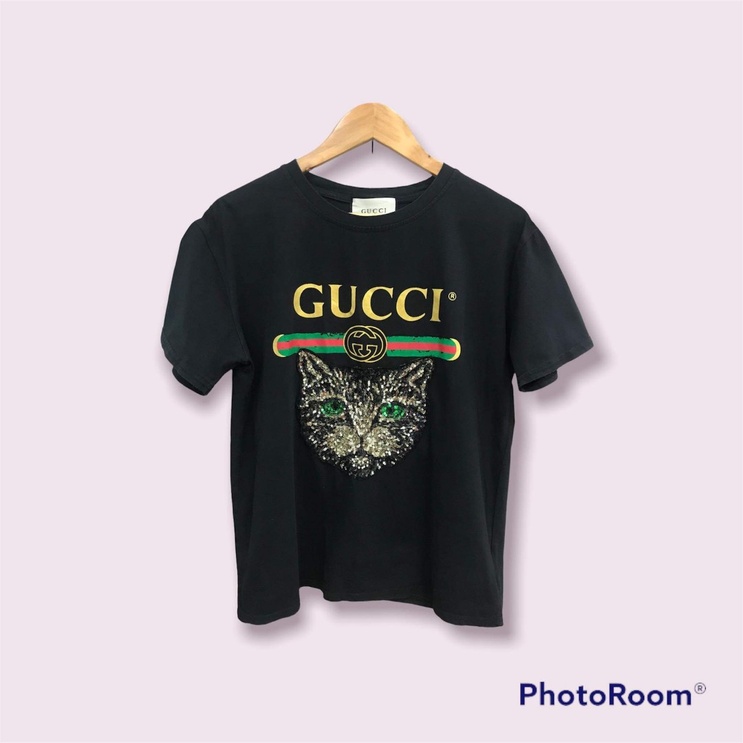 Gucci Mystic Cat Sequin Black Shirt 👕, Women'S Fashion, Tops, Shirts On  Carousell