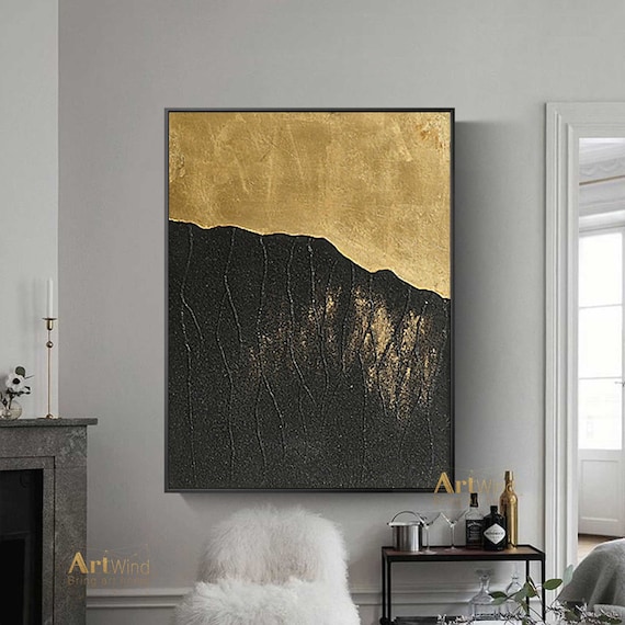 Extra Large Gold Painting On Canvas Black Abstract Art Black - Etsy