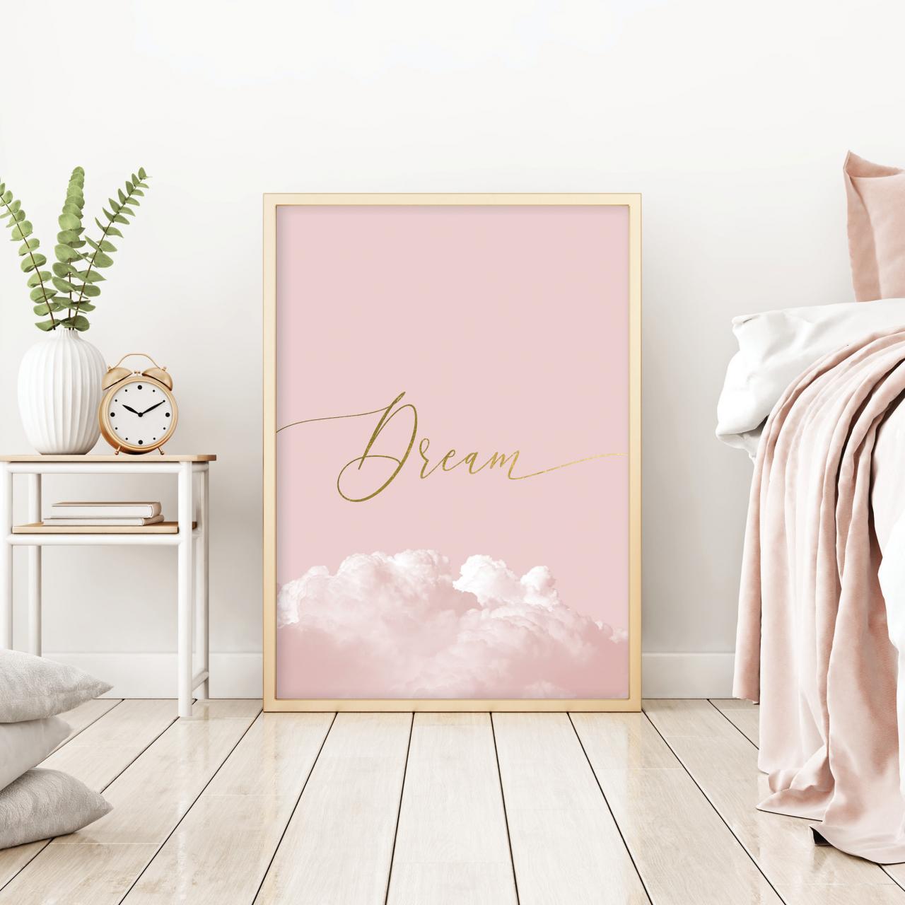 Blush Pink And Gold Bedroom Wall Decor Printable Dream Poster - Etsy