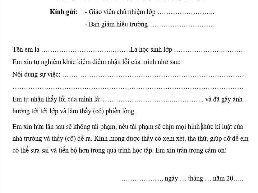 Mẫu Bản Kiểm Điểm Cá Nhân Học Sinh 2023