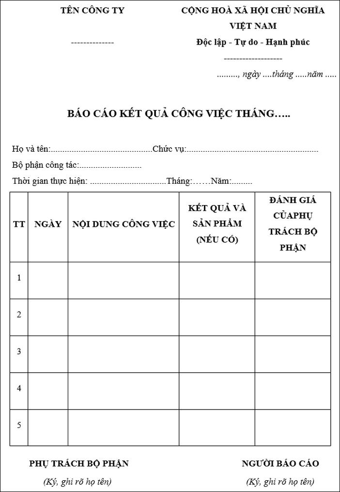 Mẫu Báo Cáo Kết Quả Công Việc Chuẩn Form, Mới Nhất 2022