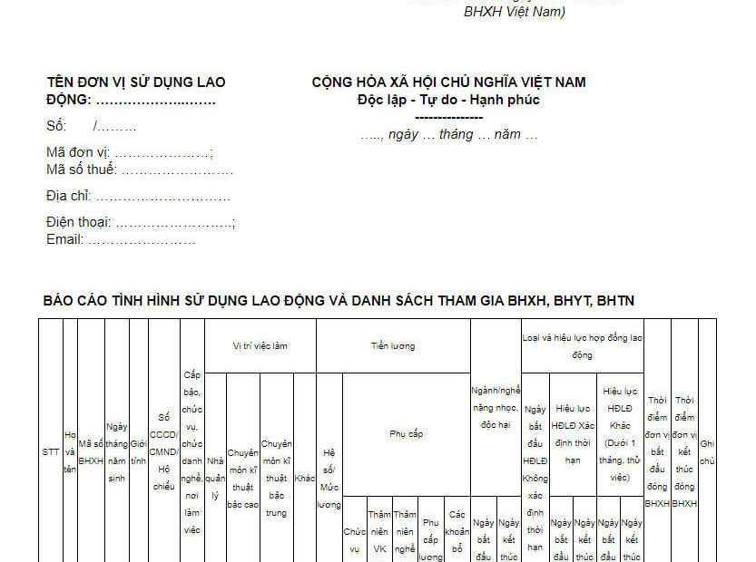Mẫu Báo Cáo Tình Hình Đóng Bhxh, Bhyt Bắt Buộc 2023