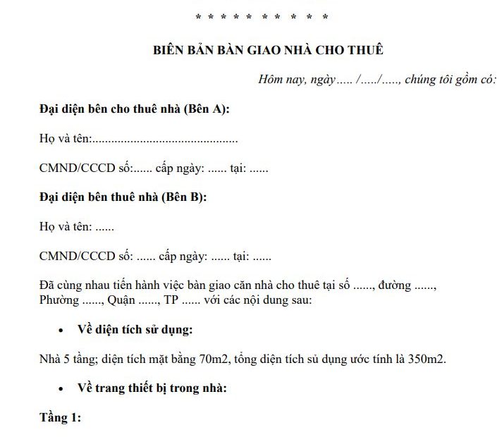 Mẫu Biên Bản Bàn Giao Nhà Cho Thuê 2023 - Biên Bản Bàn Giao Nhà, Căn Hộ Cho  Thuê