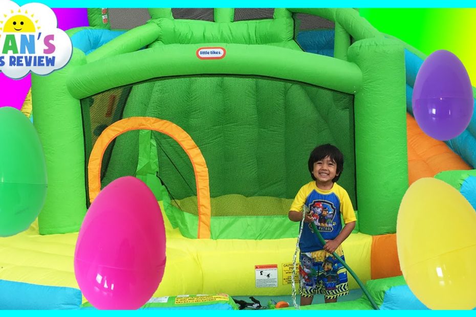 Huge Eggs Surprise Toys Challenge With Inflatable Water Slide - Youtube