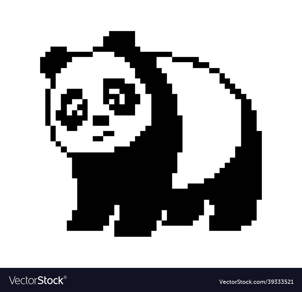 Panda Black And White Pixel Art Isolated Vector Image