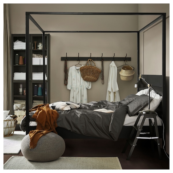 Yttervåg Four-Poster Bed Frame, Black/Luröy, King - Ikea